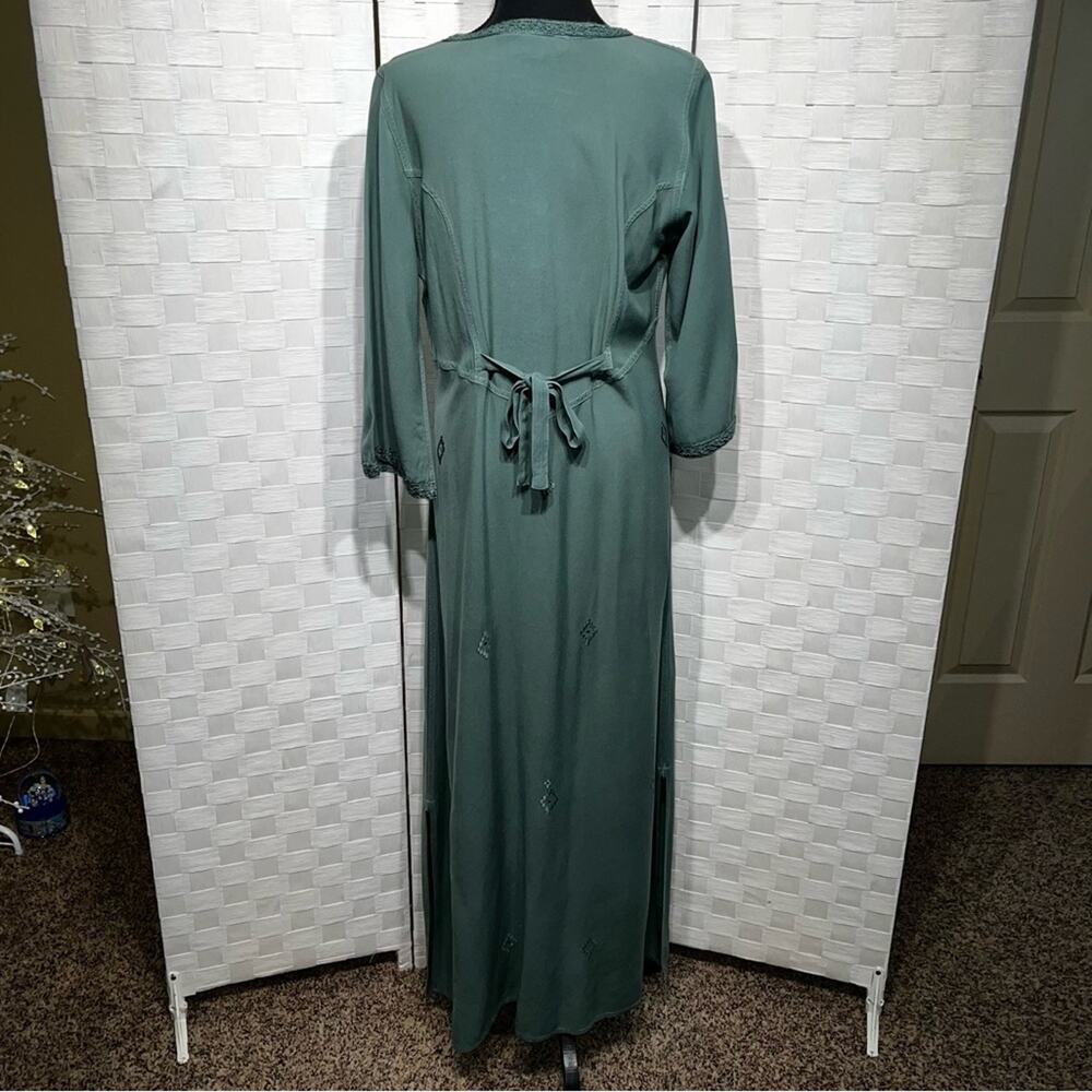 Soft Surroundings Womens Embroidered Sequin Kaftan Maxi Dress Size Small Green - Picture 3 of 11